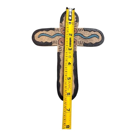 Vintage Handmade Ceramic Cross Wall Hanging Flower Southwest Blue & Brown Accent - Picture 6 of 6